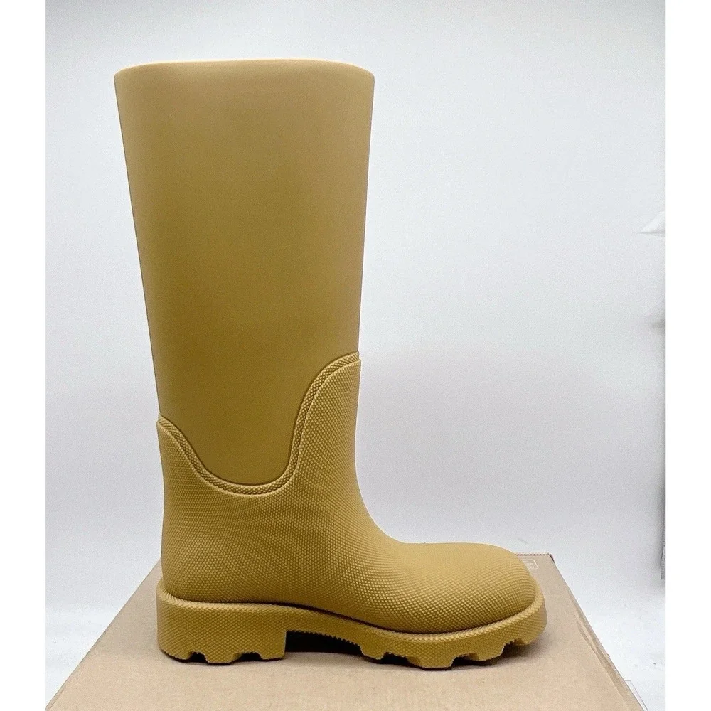 Burberry Rubber Marsh Women's Knee High Rain Boots Tan Brown Size EU 39 US 9